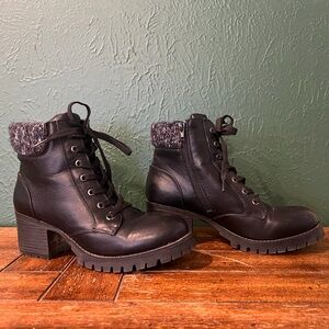 BAMBOO Black Ankle Boots with Knit Cuff